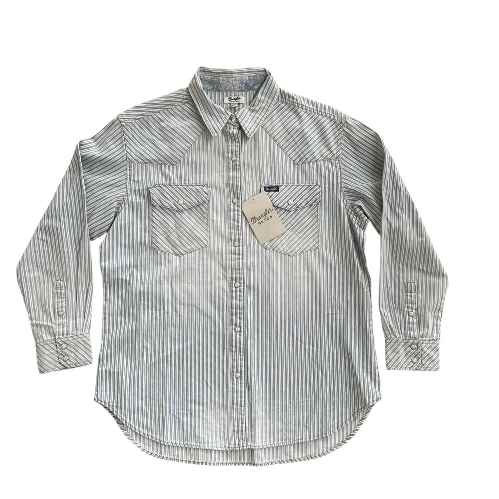 Wrangler Retro Women’s Oversized Striped Pearl Snap Button Down Shirt